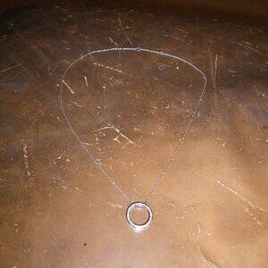 Women's 10K White Gold Thin Necklace w/ Diamond Halo Pendant
